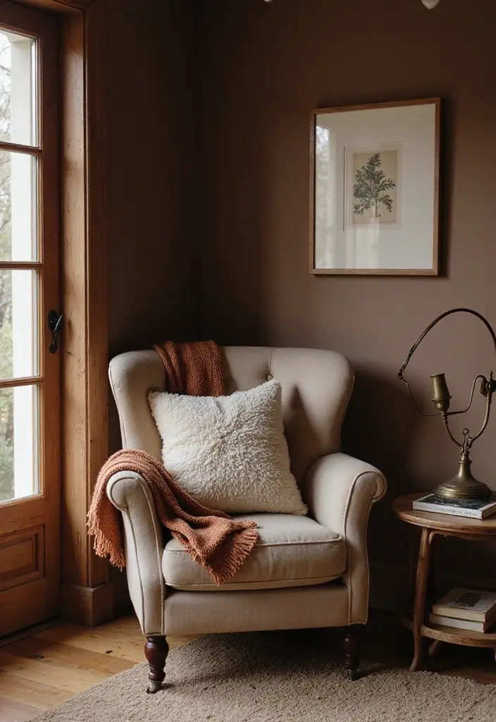 28 Rustic Brown Bedroom Ideas That Bring Natural Warmth - 9. Cozy Reading Nook