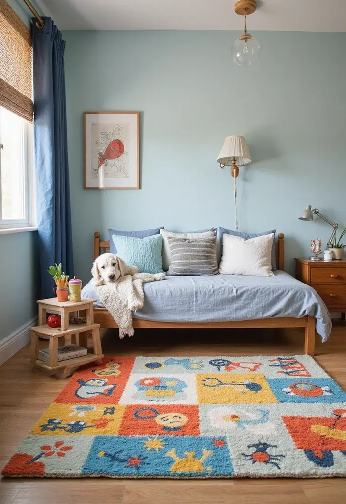 28 Small Kids Bedroom Ideas for Boys That Are Playful & Organized - 11. Playful Rugs and Textiles