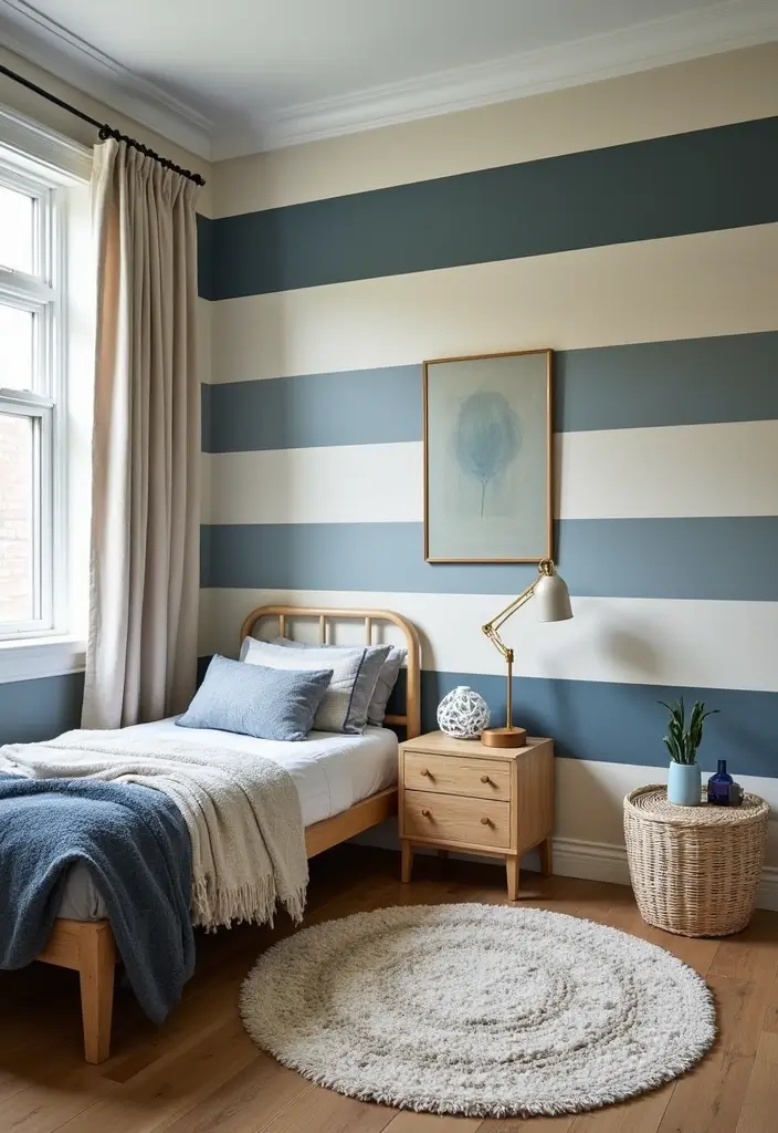 28 Small Kids Bedroom Ideas for Boys That Are Playful & Organized - 26. Timeless Classics: Striped Walls