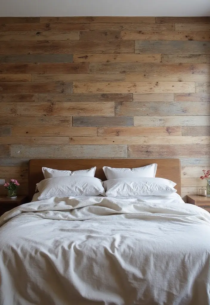 29 Earth Tone Bedroom Ideas That Feel Warm, Calm & Natural - 1. Reclaimed Wood Accent Wall
