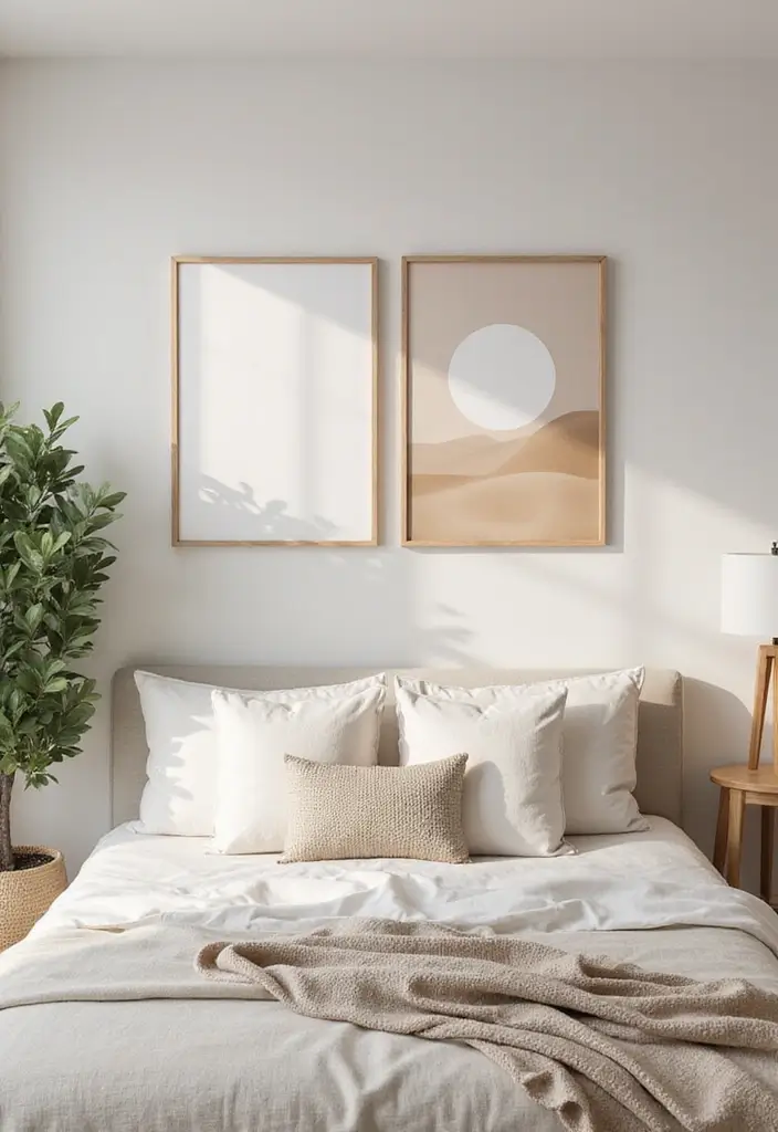 29 Earth Tone Bedroom Ideas That Feel Warm, Calm & Natural - 15. Neutral Wall Art