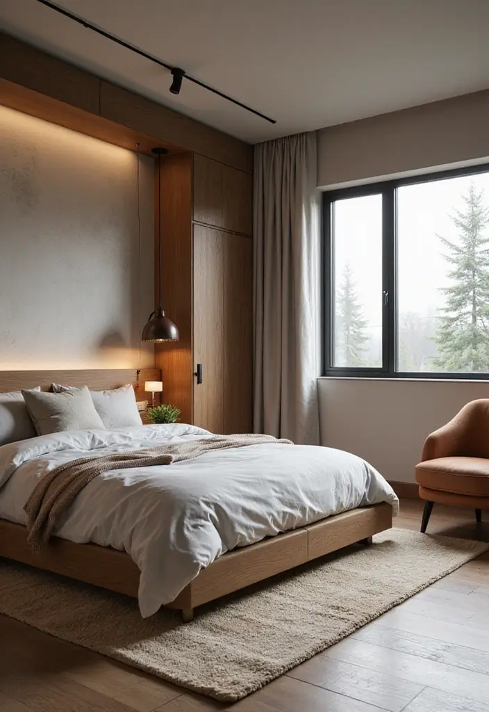 29 Earth Tone Bedroom Ideas That Feel Warm, Calm & Natural - 26. Integrated Technology with Style
