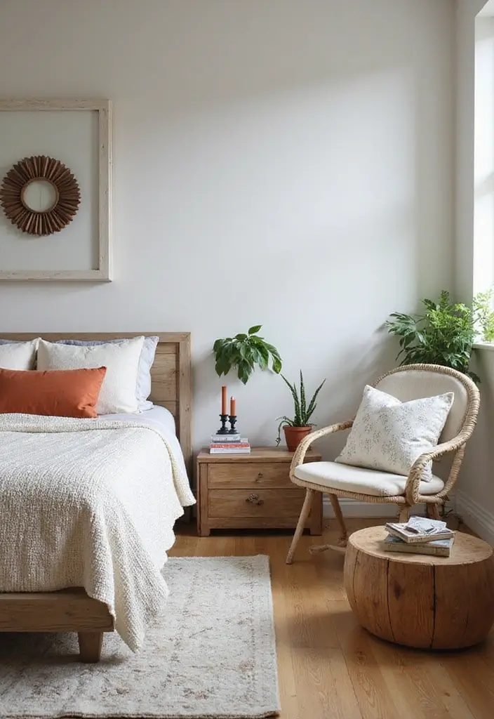 29 Earth Tone Bedroom Ideas That Feel Warm, Calm & Natural - 9. Upcycled Décor Elements