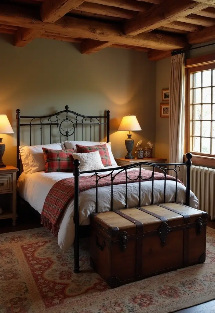 29 Metal Bed Frame Bedroom Ideas Vintage That Add Classic Charm - 1. Rustic Iron Frame with Wood Accents