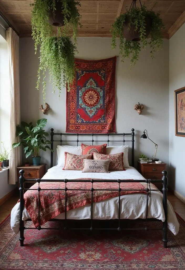 29 Metal Bed Frame Bedroom Ideas Vintage That Add Classic Charm - 13. Bohemian Vibes with Metal Frames