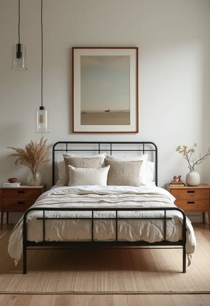 29 Metal Bed Frame Bedroom Ideas Vintage That Add Classic Charm - 14. Mid-Century Inspired Metal Frames