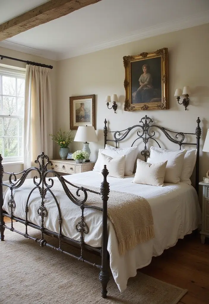 29 Metal Bed Frame Bedroom Ideas Vintage That Add Classic Charm - 15. French Country Metal Bed Style
