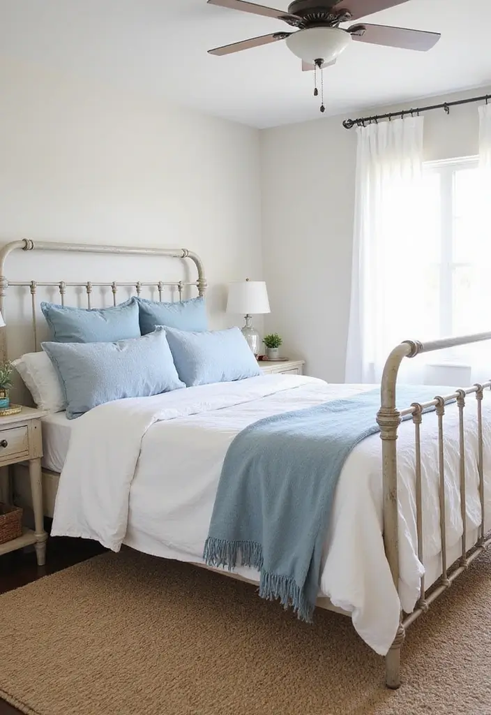 29 Metal Bed Frame Bedroom Ideas Vintage That Add Classic Charm - 21. Coastal Vintage Metal Frame