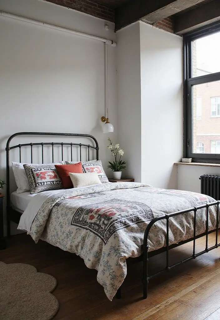 29 Metal Bed Frame Bedroom Ideas Vintage That Add Classic Charm - 23. Vintage Industrial Loft Style