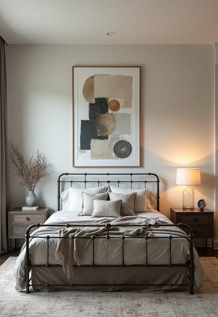 29 Metal Bed Frame Bedroom Ideas Vintage That Add Classic Charm - 25. Vintage Bed Frame with a Modern Twist