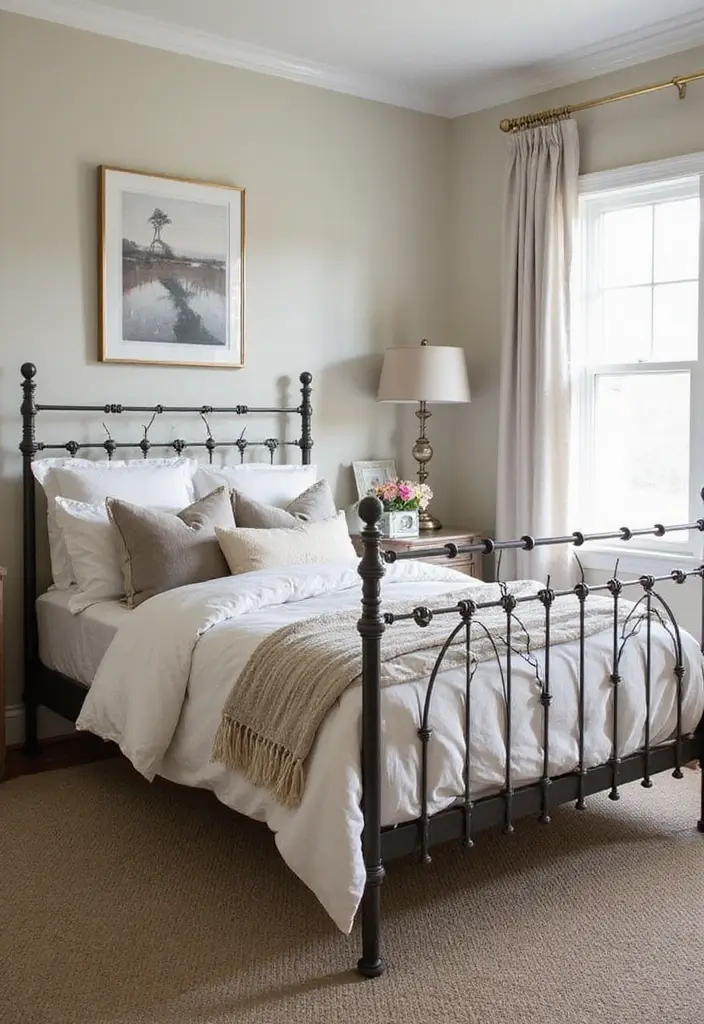 29 Metal Bed Frame Bedroom Ideas Vintage That Add Classic Charm - 28. Vintage-Inspired Metal Bed Frame