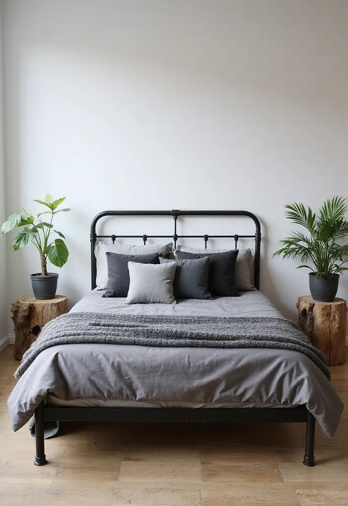 29 Metal Bed Frame Bedroom Ideas Vintage That Add Classic Charm - 3. Industrial Metal Frame with Raw Finish