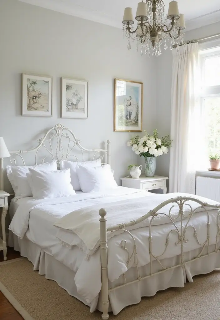 29 Metal Bed Frame Bedroom Ideas Vintage That Add Classic Charm - 4. White Wrought Iron Elegance