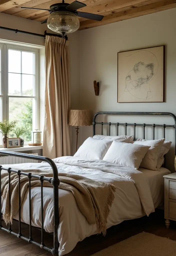 29 Metal Bed Frame Bedroom Ideas Vintage That Add Classic Charm - 8. Vintage Farmhouse Style