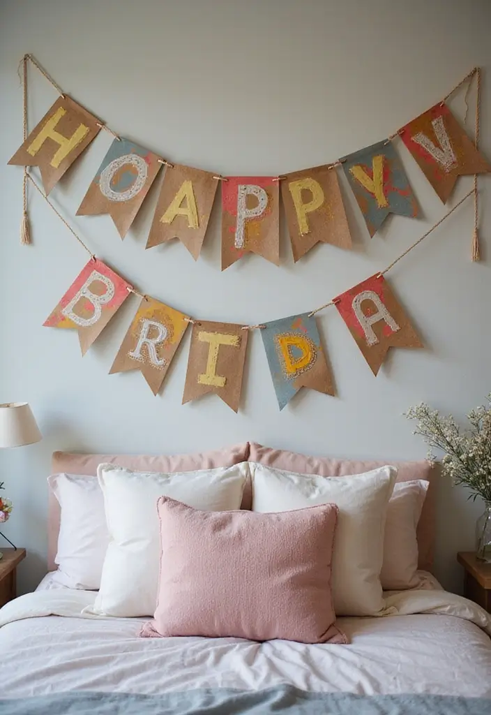 29 Romantic Bedroom Ideas for Him Birthday That Feel Personal & Cozy - 15. Personalized Birthday Banner