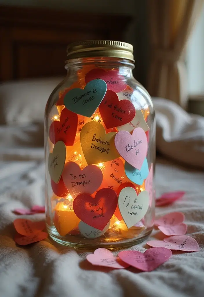 29 Romantic Bedroom Ideas for Him Birthday That Feel Personal & Cozy - 17. A Love Jar Filled with Notes