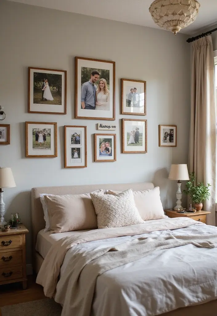 29 Romantic Bedroom Ideas for Him Birthday That Feel Personal & Cozy - 2. Personalized Photo Wall