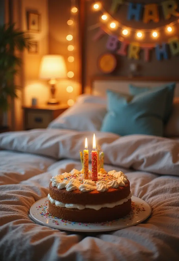 29 Romantic Bedroom Ideas for Him Birthday That Feel Personal & Cozy - 24. A Themed Birthday Cake