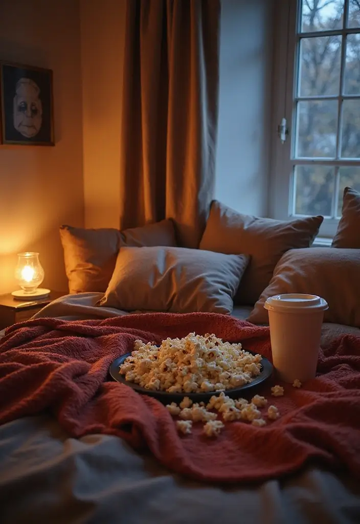 29 Romantic Bedroom Ideas for Him Birthday That Feel Personal & Cozy - 27. Birthday-themed Movie Marathon Setup