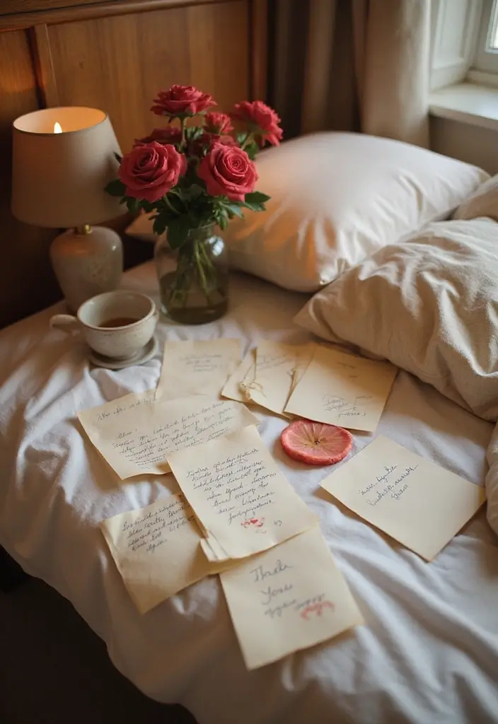 29 Romantic Bedroom Ideas for Him Birthday That Feel Personal & Cozy - 5. Romantic Bedside Notes