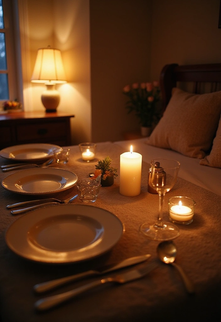 29 Romantic Bedroom Ideas for Him Birthday That Feel Personal & Cozy - 7. Intimate Candlelit Dinner Setup