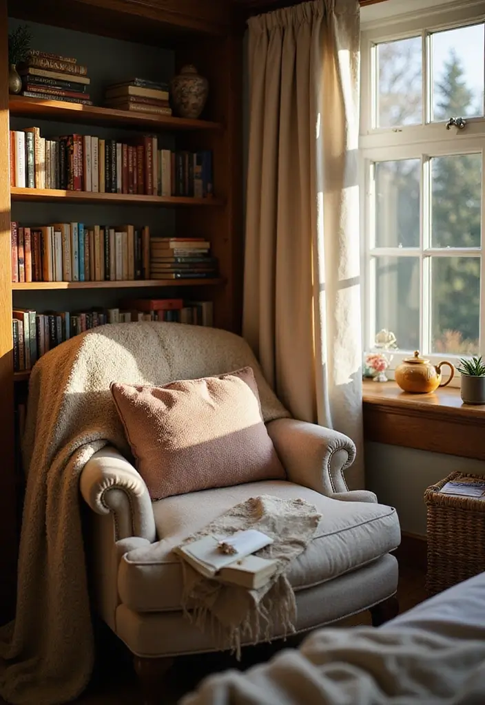 29 Romantic Bedroom Ideas for Him Birthday That Feel Personal & Cozy - 8. Cozy Reading Nook for Two