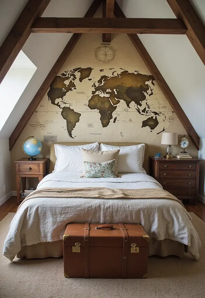 30 Attic Bedroom Ideas for Kids That Feel Magical and Fun - 14. Travel Lover’s Retreat