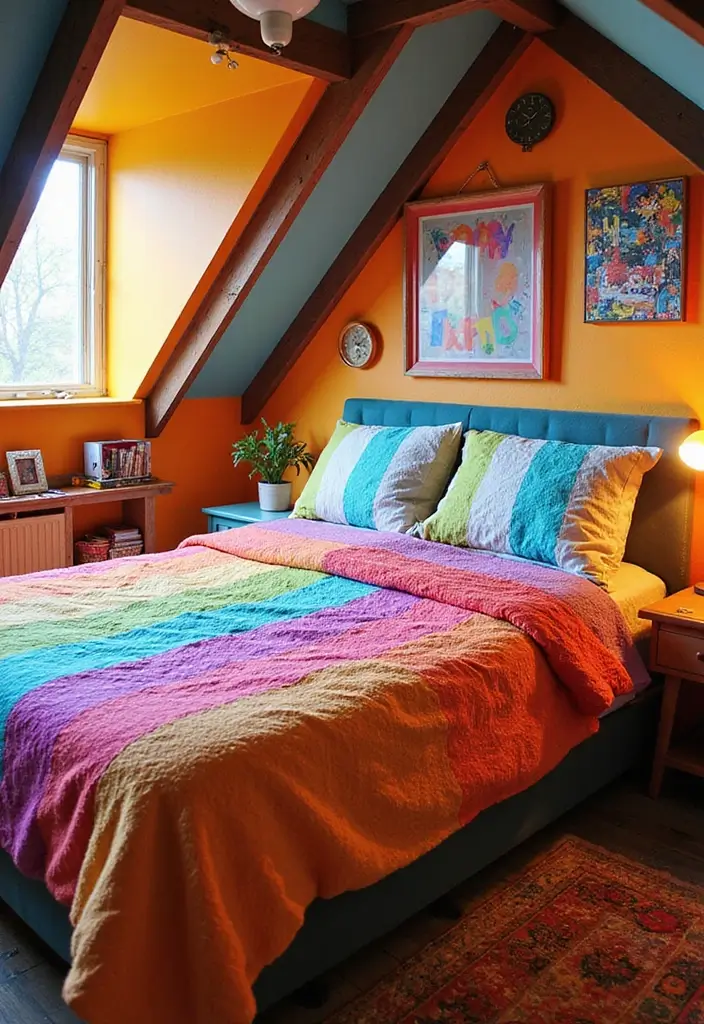 30 Attic Bedroom Ideas for Kids That Feel Magical and Fun - 16. Color Explosion