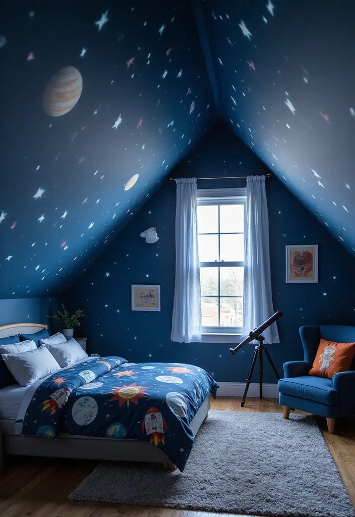 30 Attic Bedroom Ideas for Kids That Feel Magical and Fun - 2. Space Explorer