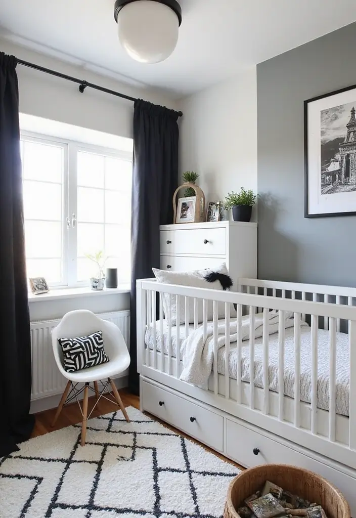 30 Baby Boys Bedroom Ideas That Are Cute Calm & Cozy - 3. Minimalist Monochrome