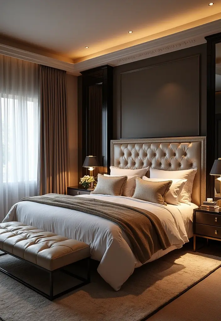 30 Basement Bedroom Ideas on a Budget That Look Expensive - 8. Glamorous Retreat