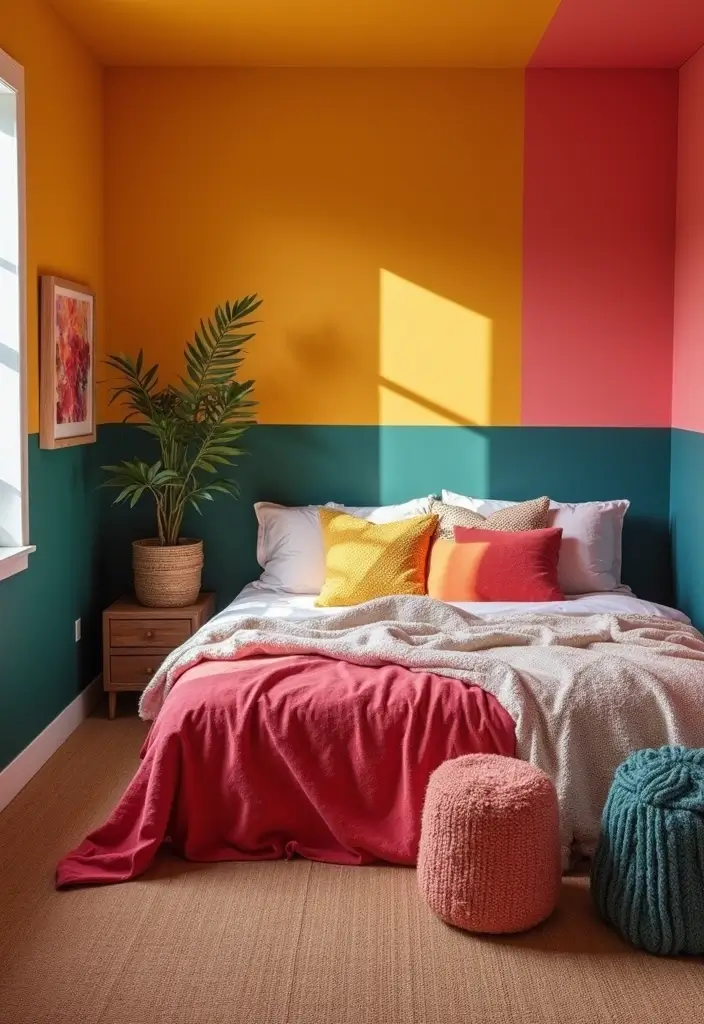 30 Basement Bedroom Ideas on a Budget That Look Expensive - 9. Color Blocked Paradise