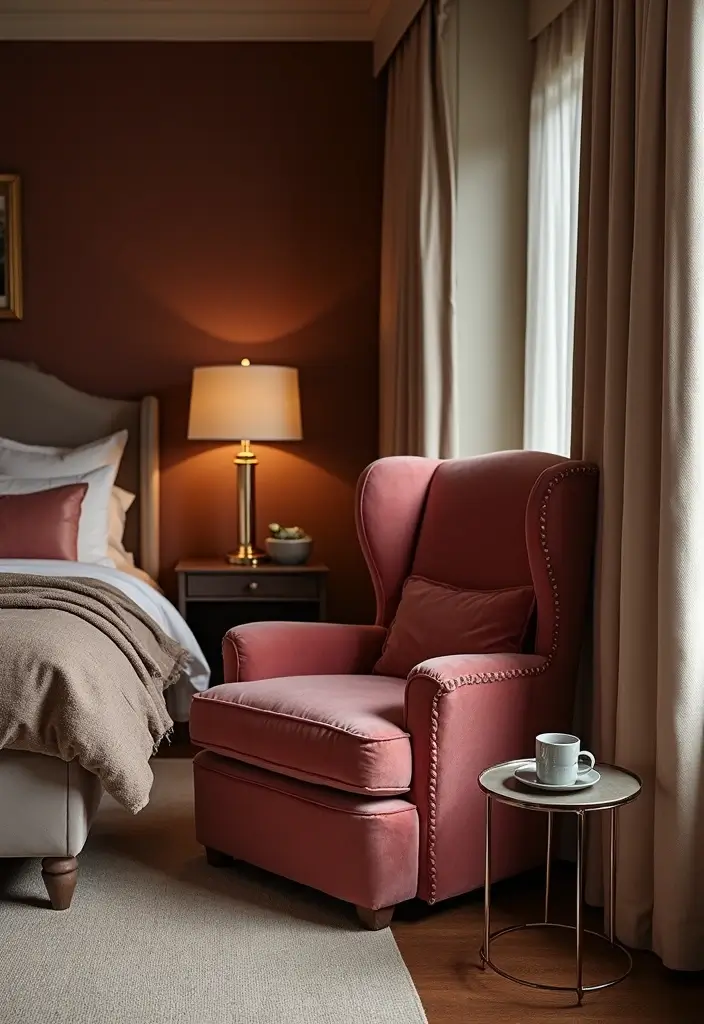 30 Bedroom Chair Ideas for a Luxe & Relaxing Master Suite - 1. Velvet Wingback Chair
