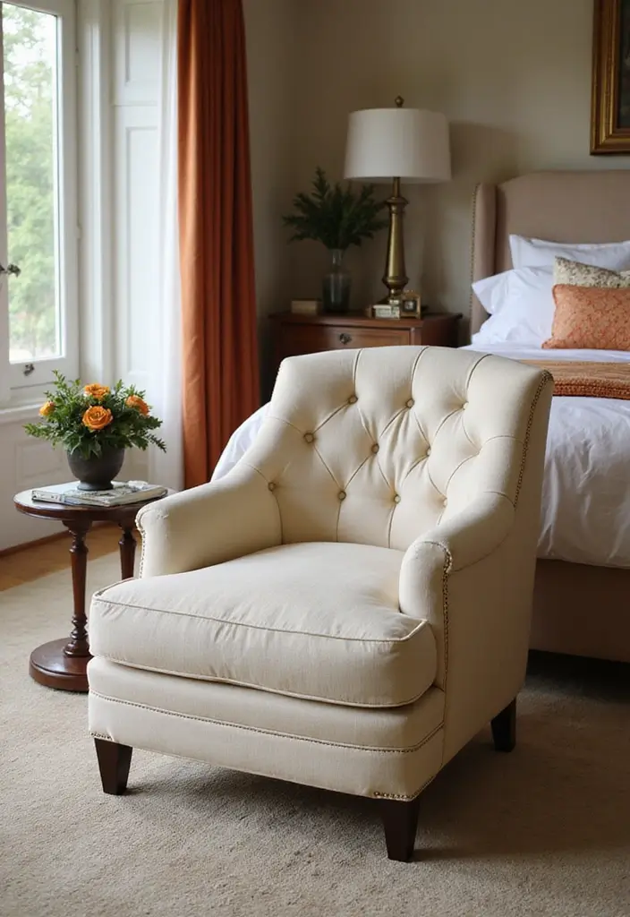 30 Bedroom Chair Ideas for a Luxe & Relaxing Master Suite - 11. Tufted Ottoman Chair