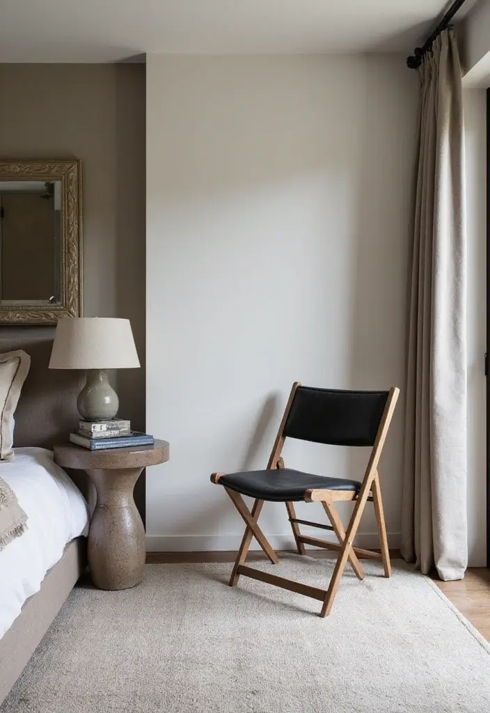 30 Bedroom Chair Ideas for a Luxe & Relaxing Master Suite - 16. Folding Chair