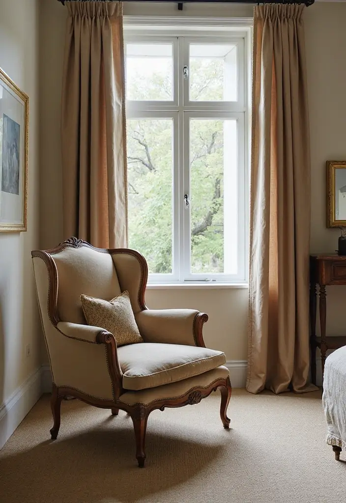 30 Bedroom Chair Ideas for a Luxe & Relaxing Master Suite - 8. Antique Armchair