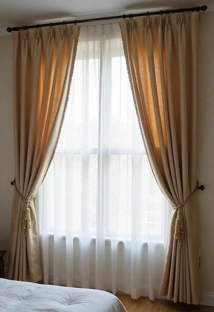 30 Bedroom Design Ideas for Women That Blend Chic and Comfort - 19. Layered Window Treatments for Style