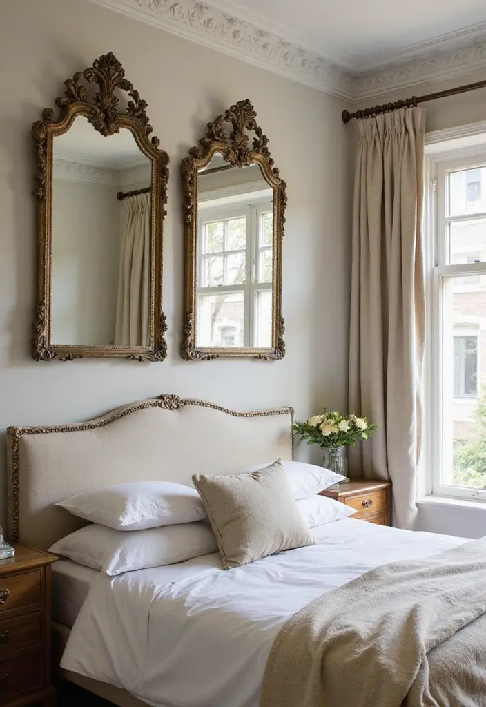 30 Bedroom Design Ideas for Women That Blend Chic and Comfort - 25. Incorporate Vintage Mirrors for Elegance