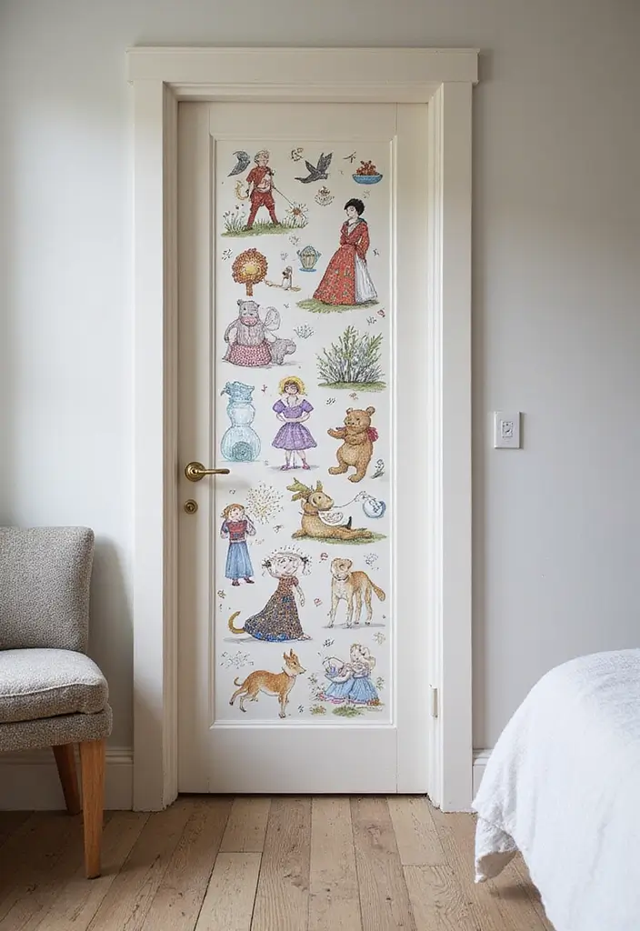 30 Bedroom Door Painting Ideas Creative & Unique - 10. Illustrative Door Art