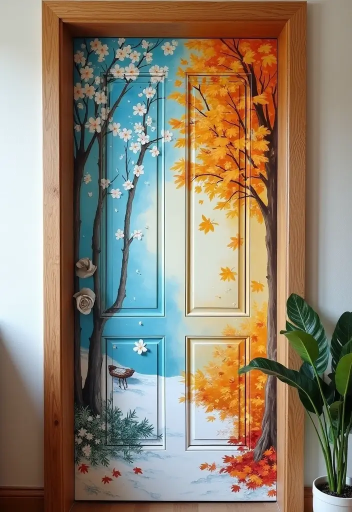 30 Bedroom Door Painting Ideas Creative & Unique - 11. Seasonal Themes