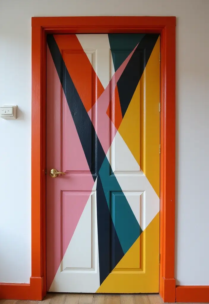30 Bedroom Door Painting Ideas Creative & Unique - 2. Bold Geometric Patterns