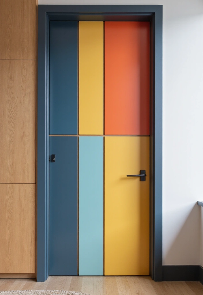 30 Bedroom Door Painting Ideas Creative & Unique - 24. Color Block Magic