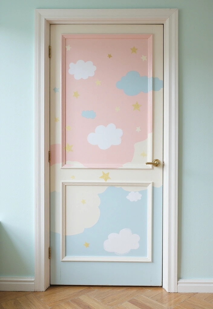 30 Bedroom Door Painting Ideas Creative & Unique - 3. Whimsical Pastels