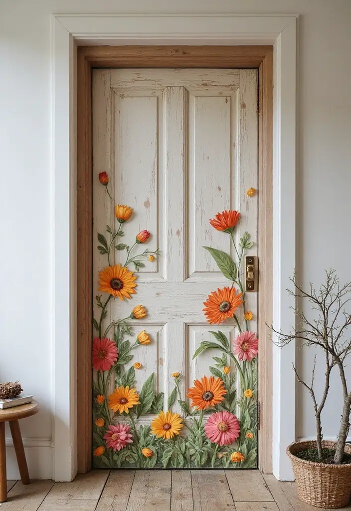 30 Bedroom Door Painting Ideas Creative & Unique - 30. Seasonal Bloom
