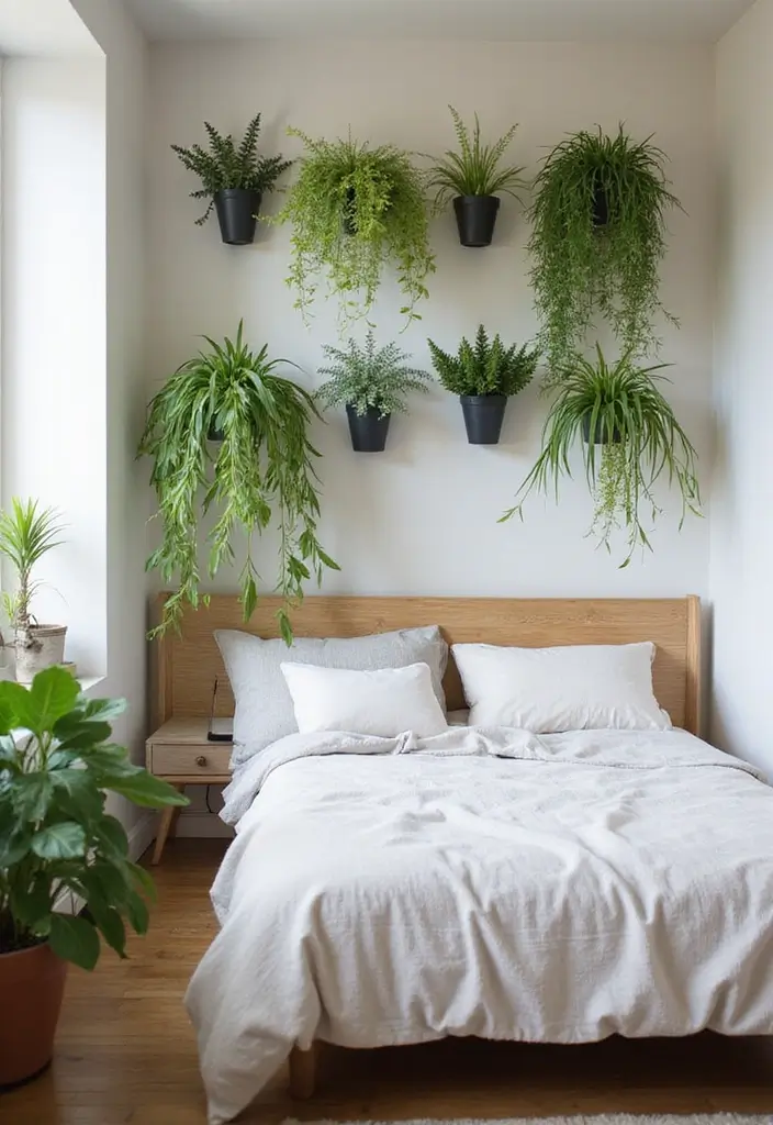 30 Bedroom Set Up Ideas That Make Small Rooms Feel Big - 12. Use of Vertical Plants for Freshness
