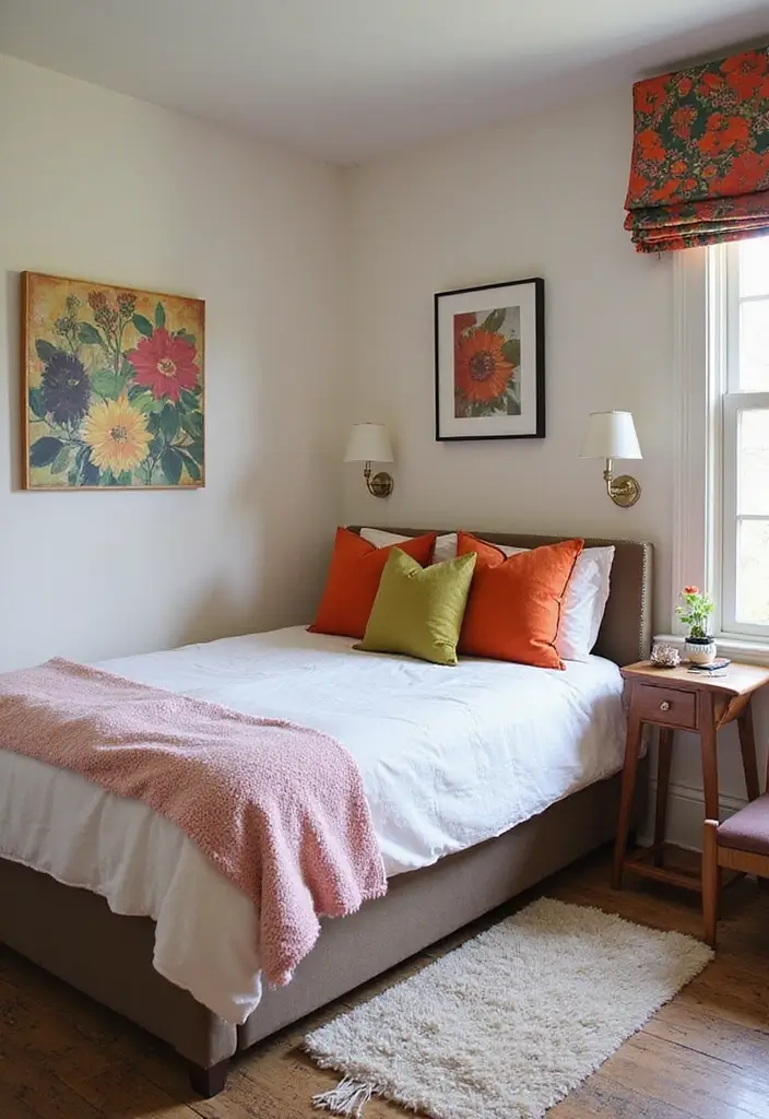 30 Bedroom Set Up Ideas That Make Small Rooms Feel Big - 13. Colorful Accents for Personality