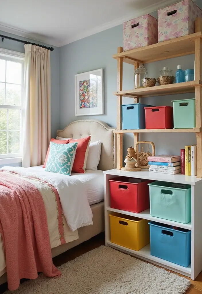 30 Bedroom Set Up Ideas That Make Small Rooms Feel Big - 27. Color-Coded Storage Solutions