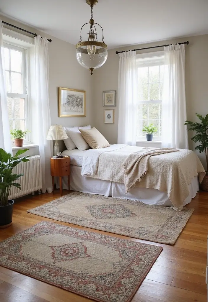 30 Bedroom Set Up Ideas That Make Small Rooms Feel Big - 9. Use of Rugs to Define Areas