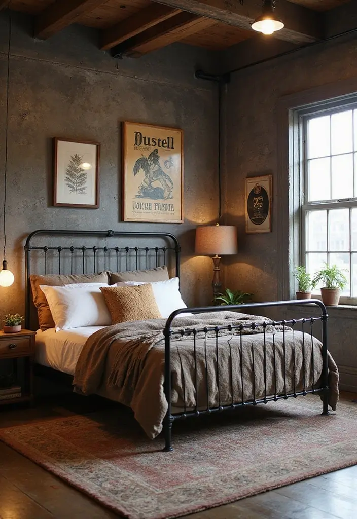 30 Black Bed Frame Bedroom Ideas That Look Strong & Stylish - 1. Vintage Industrial Charm