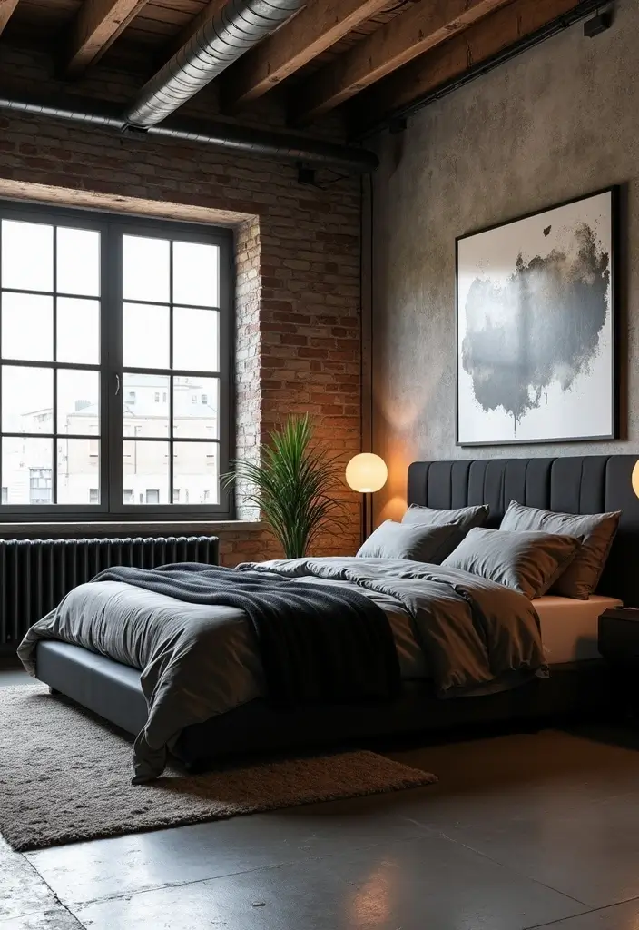 30 Black Bed Frame Bedroom Ideas That Look Strong & Stylish - 10. Urban Loft Style